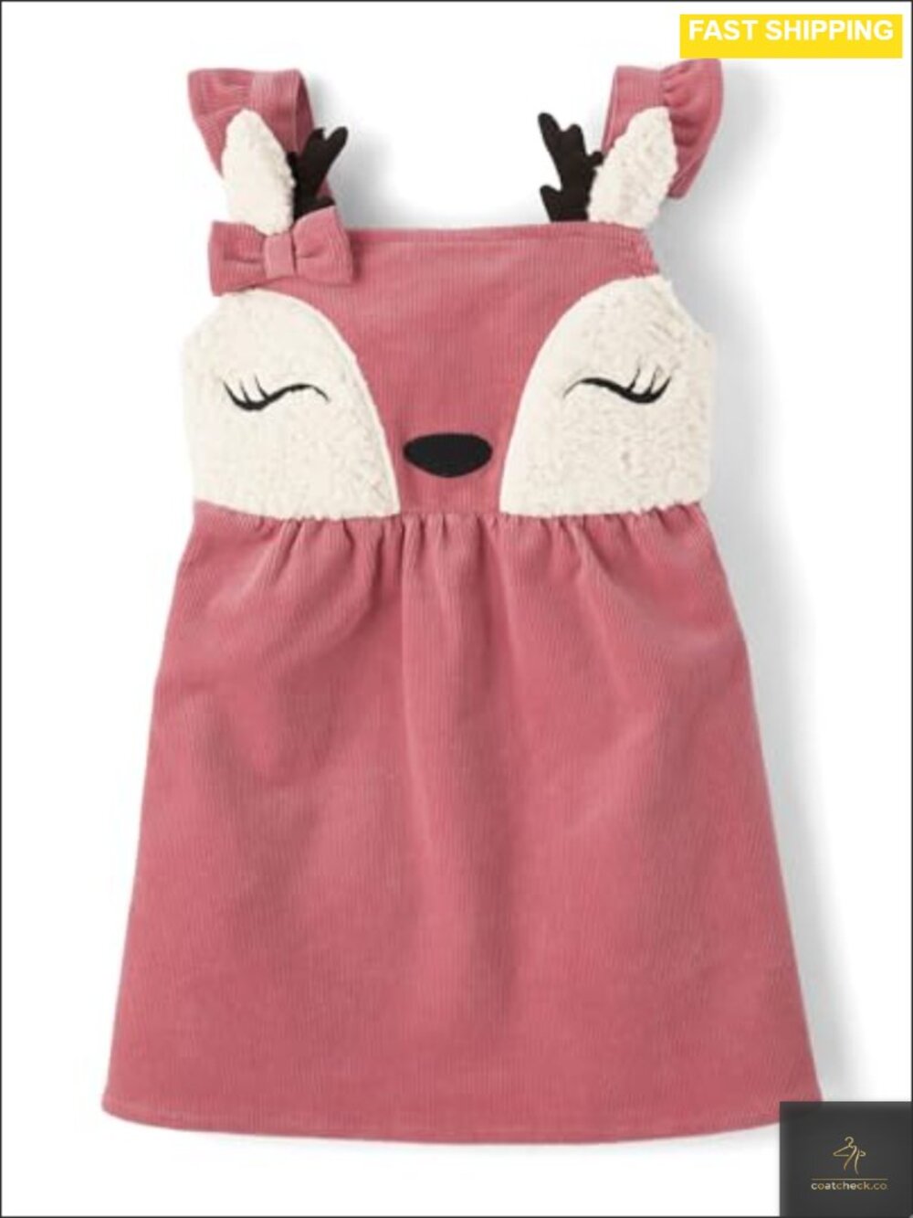 Girls Sleeveless Corduroy Deer Dress Adjustable Strap Flutter Trim